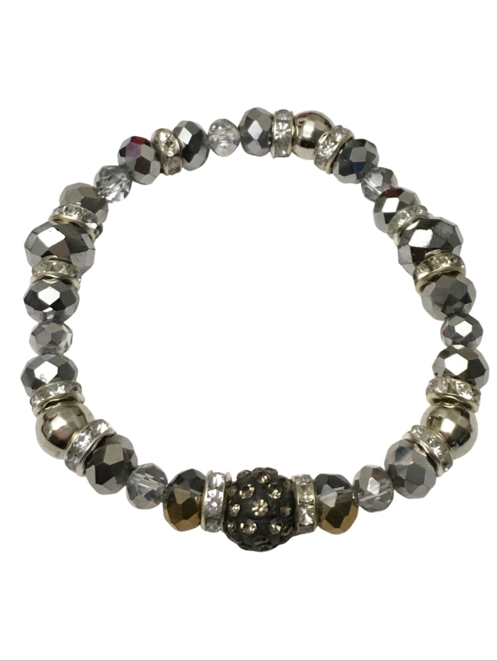 Metallic Silver Stretch Beaded Bracelet